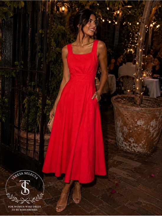 Rachel Zoe Dresses & Skirts - Rachel Zoe Red Linen Blend Cross Back Maxi Dress Size 8 Elegant Evening Gown